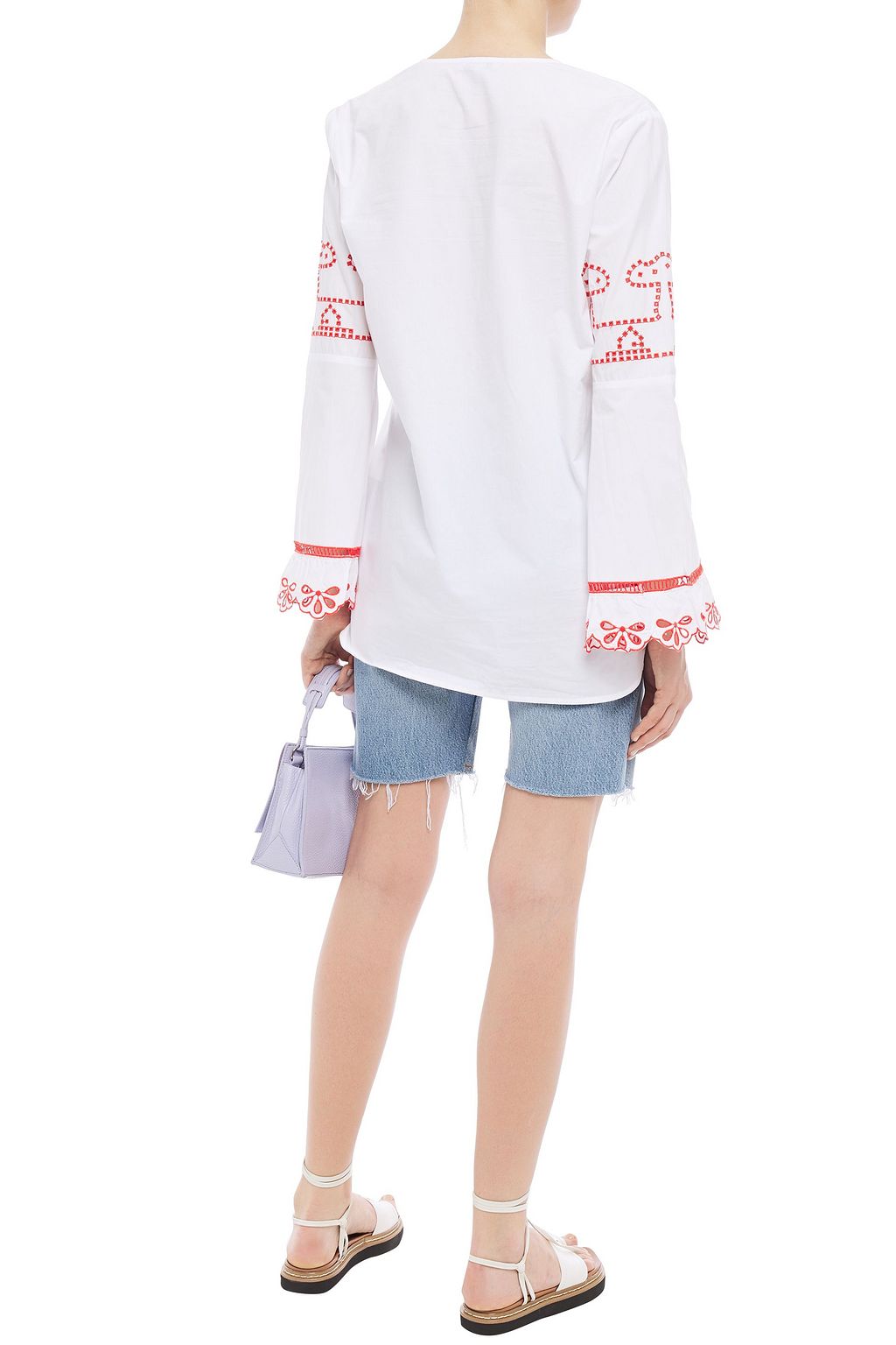 GANNI Embroidered cotton wrap top