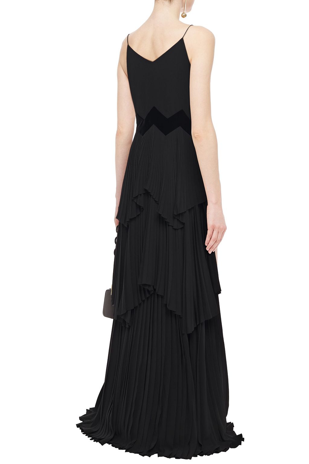 GIVENCHY Tiered velvet-trimmed crepe gown