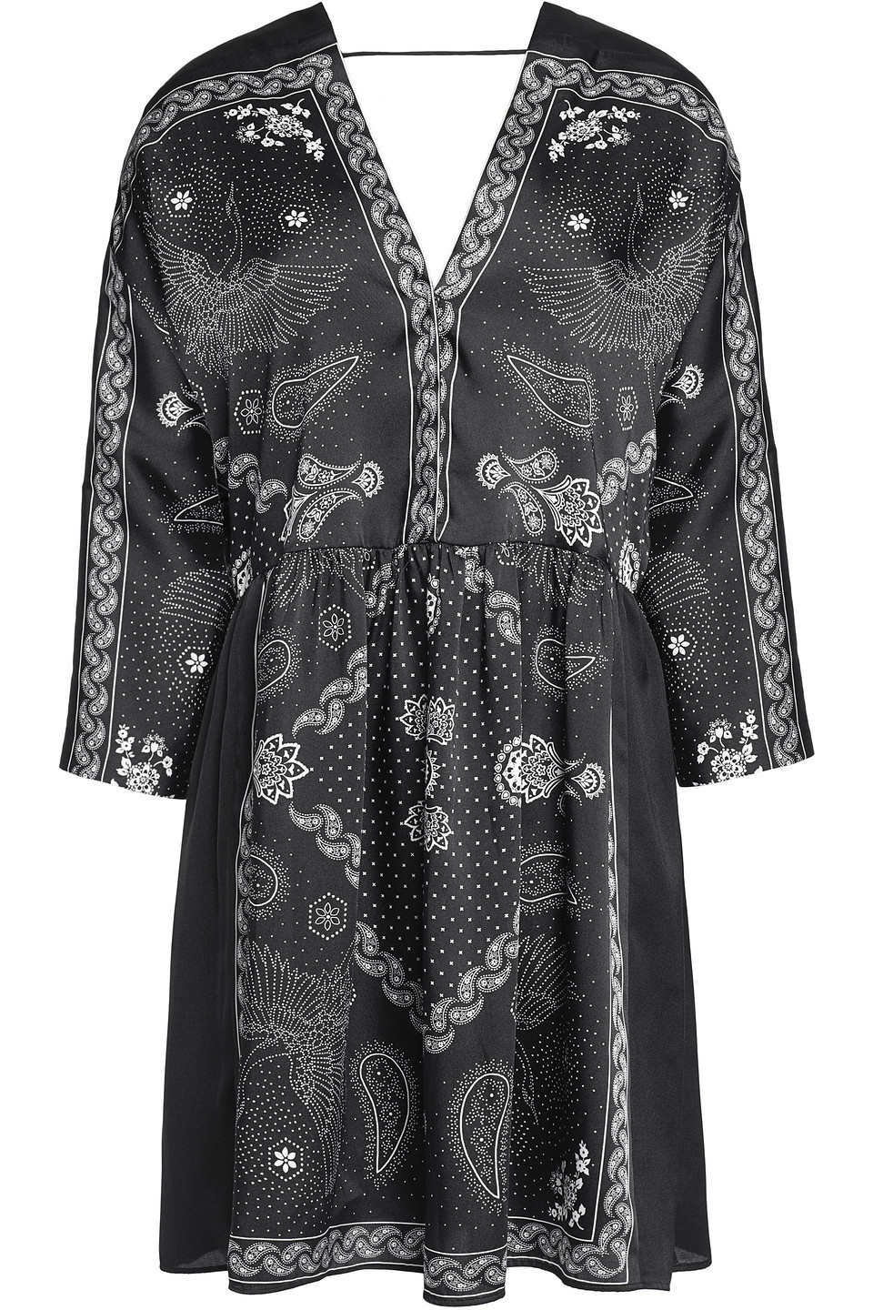 Sandro Cutout Printed Satin-twill Mini Dress In Black