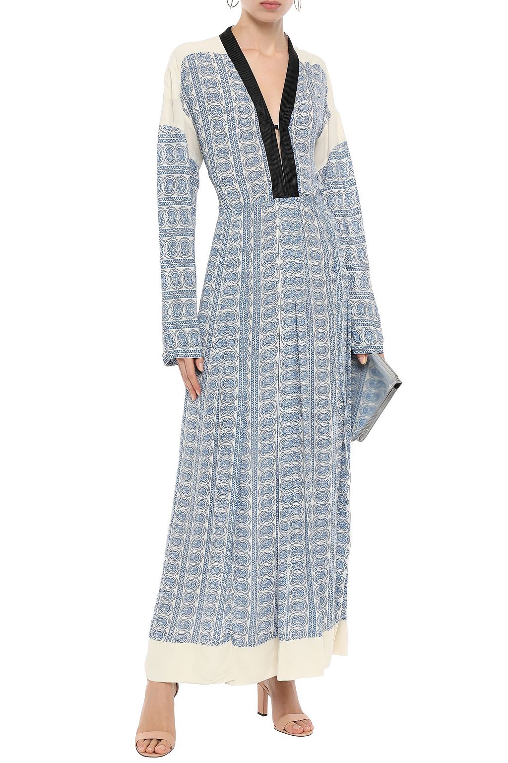 PHILOSOPHY DI LORENZO SERAFINI Belted printed crepe de chine maxi dress