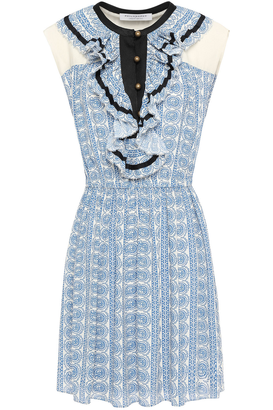 Philosophy Di Lorenzo Serafini Woman Ruffled Printed Crepe Mini Dress Blue Size 46