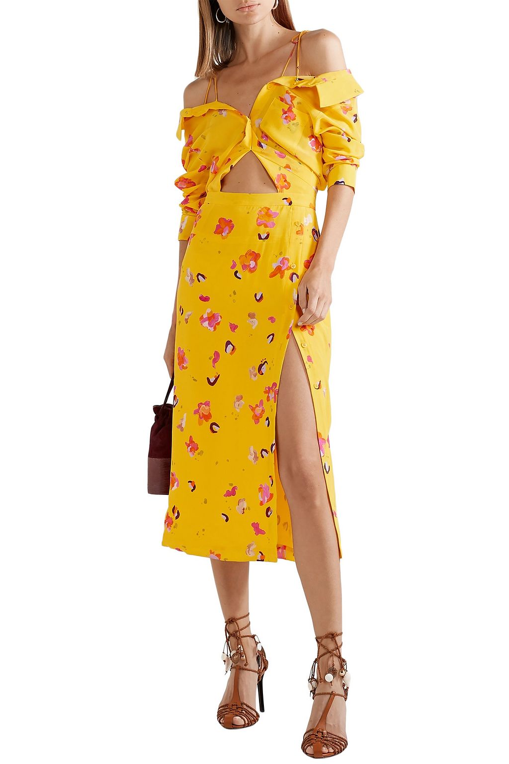 ALTUZARRA Adele cold-shoulder cutout floral-print silk crepe de chine midi dress