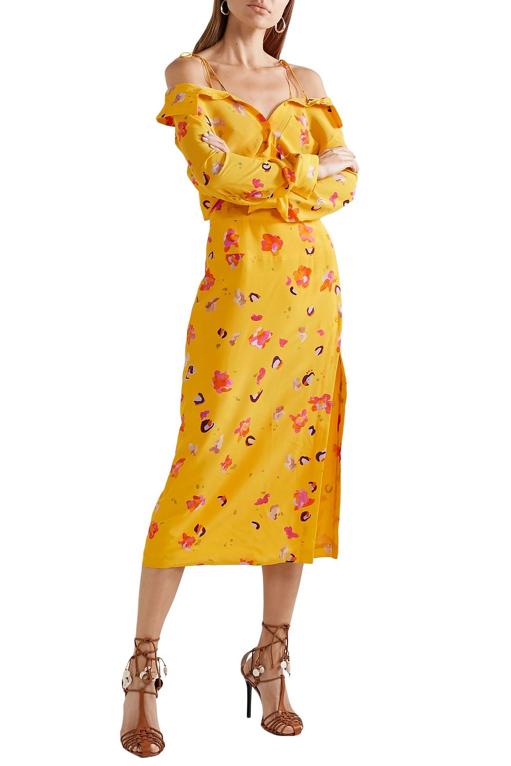 ALTUZARRA Adele cold-shoulder cutout floral-print silk crepe de chine midi dress