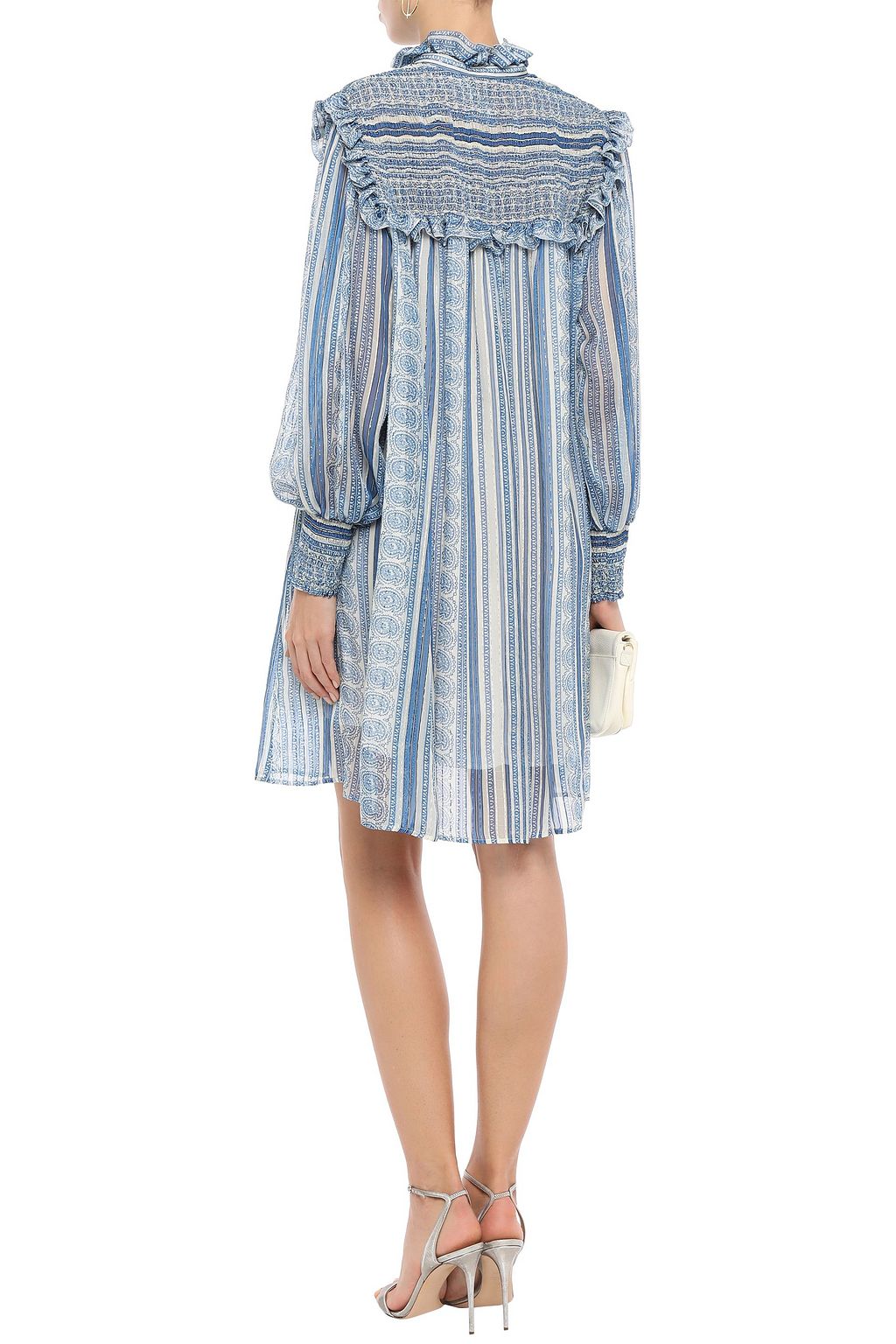PHILOSOPHY DI LORENZO SERAFINI Ruffled shirred printed silk-blend chiffon mini dress