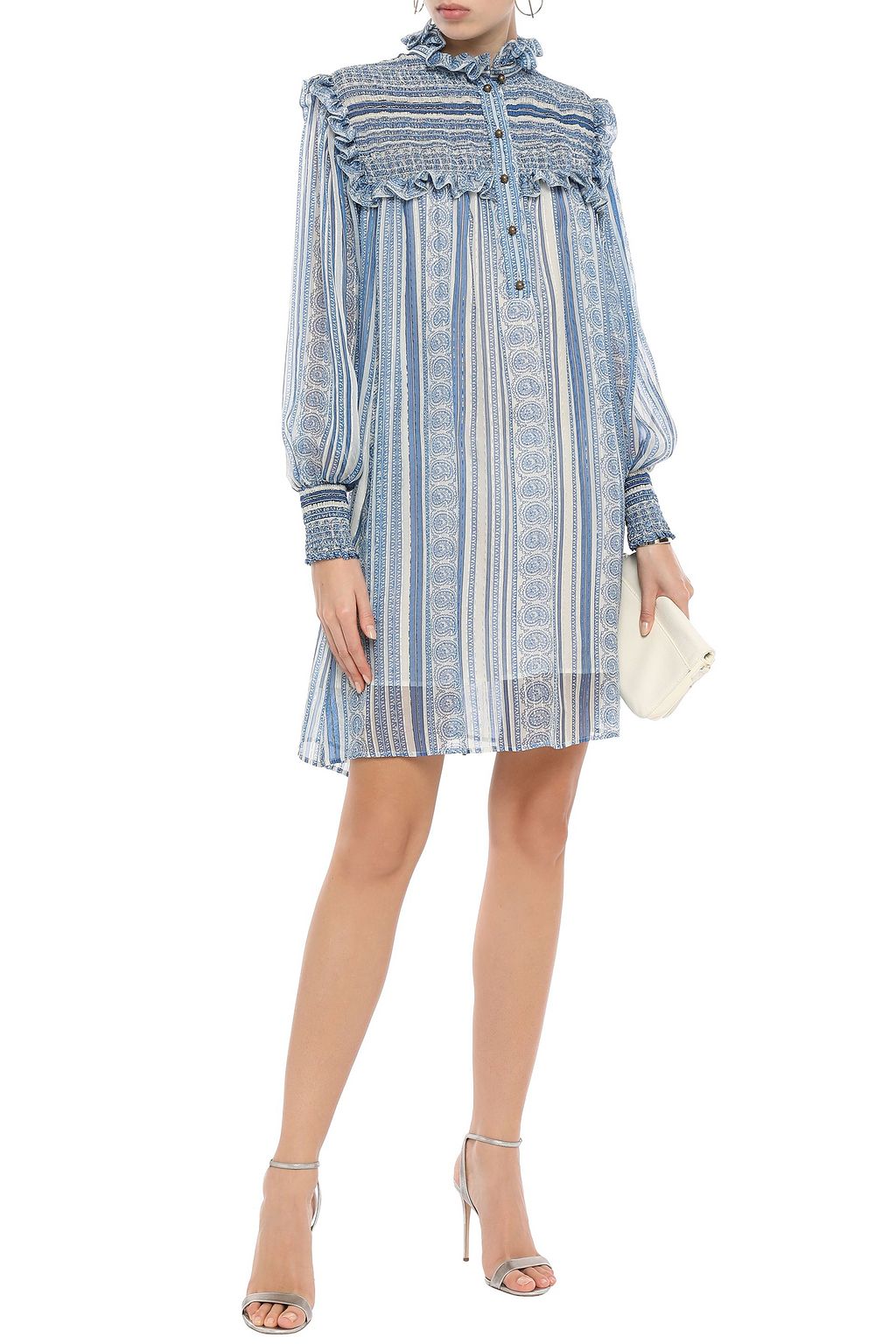 PHILOSOPHY DI LORENZO SERAFINI Ruffled shirred printed silk-blend chiffon mini dress