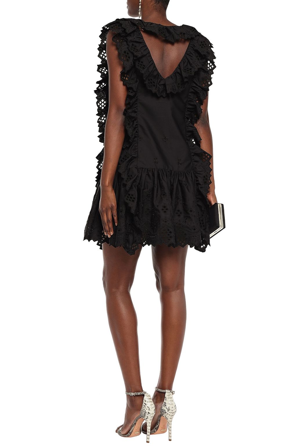 ALBERTA FERRETTI スカラップ イギリス刺繍入り コットンポプリン ミニワンピース