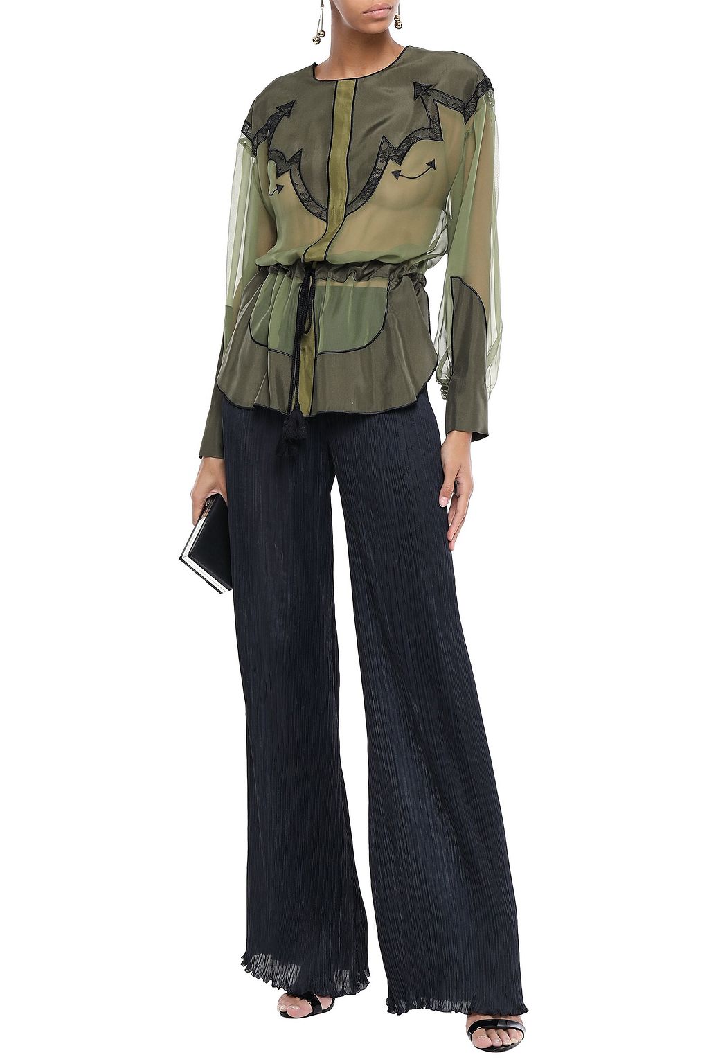 ALBERTA FERRETTI Plissé silk-blend wide-leg pants