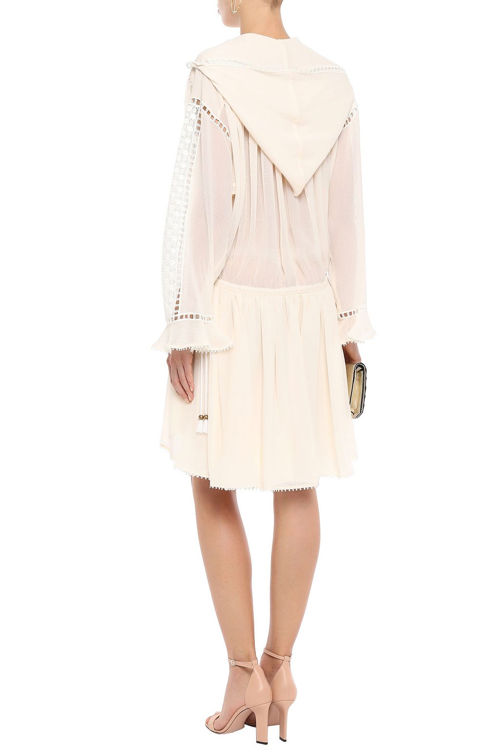 PHILOSOPHY DI LORENZO SERAFINI Crochet-trimmed georgette hooded mini dress