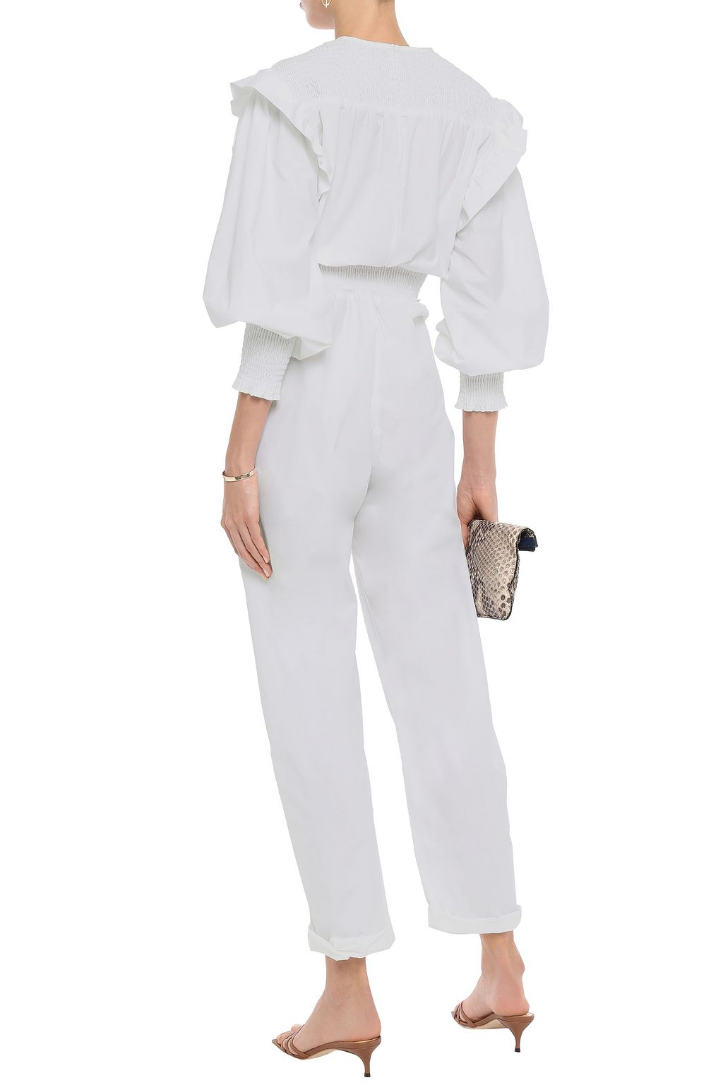 PHILOSOPHY DI LORENZO SERAFINI Ruffle shirred cotton-blend poplin jumpsuit