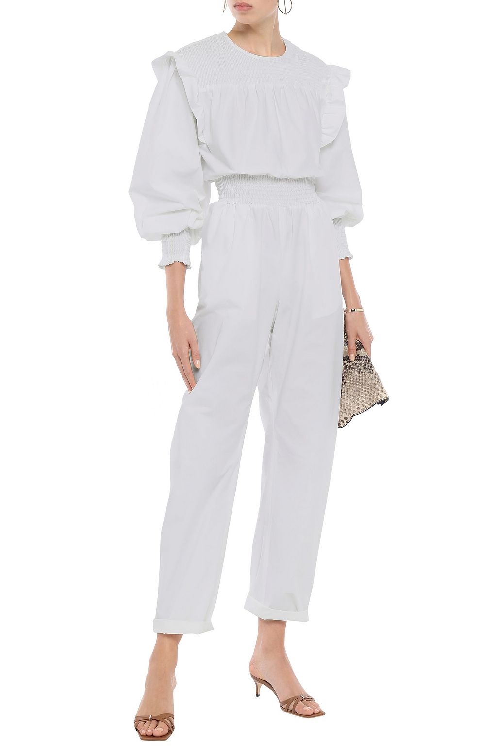PHILOSOPHY DI LORENZO SERAFINI Ruffle shirred cotton-blend poplin jumpsuit