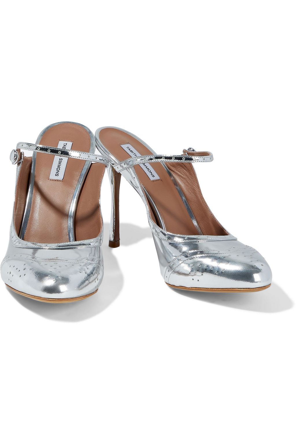 TABITHA SIMMONS Alyce perforated mirrored-leather mules