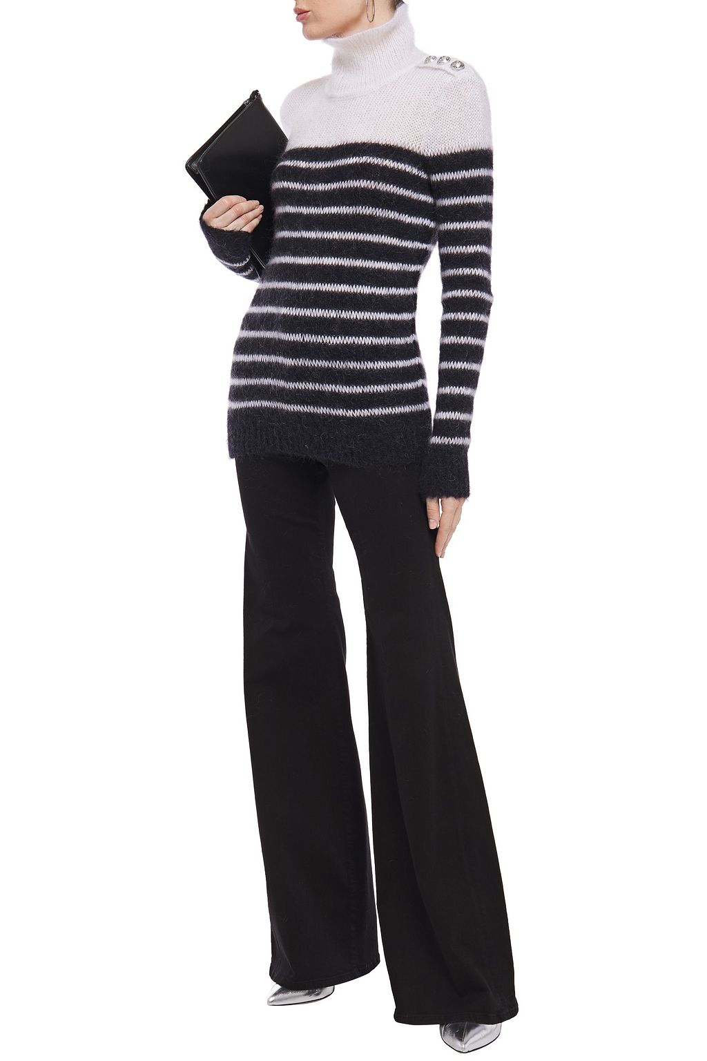 BALMAIN Striped mohair-blend turtleneck sweater