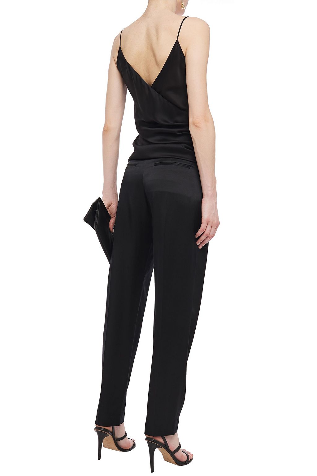 BALMAIN Wrap-effect button-embellished silk camisole