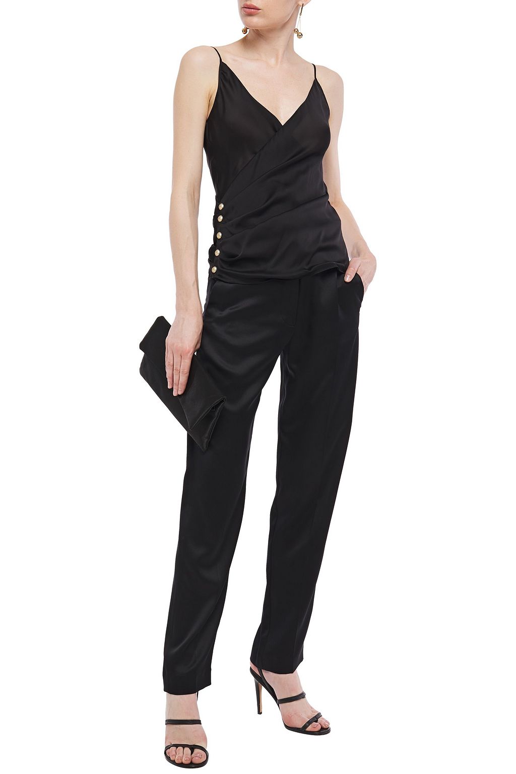 BALMAIN Wrap-effect button-embellished silk camisole