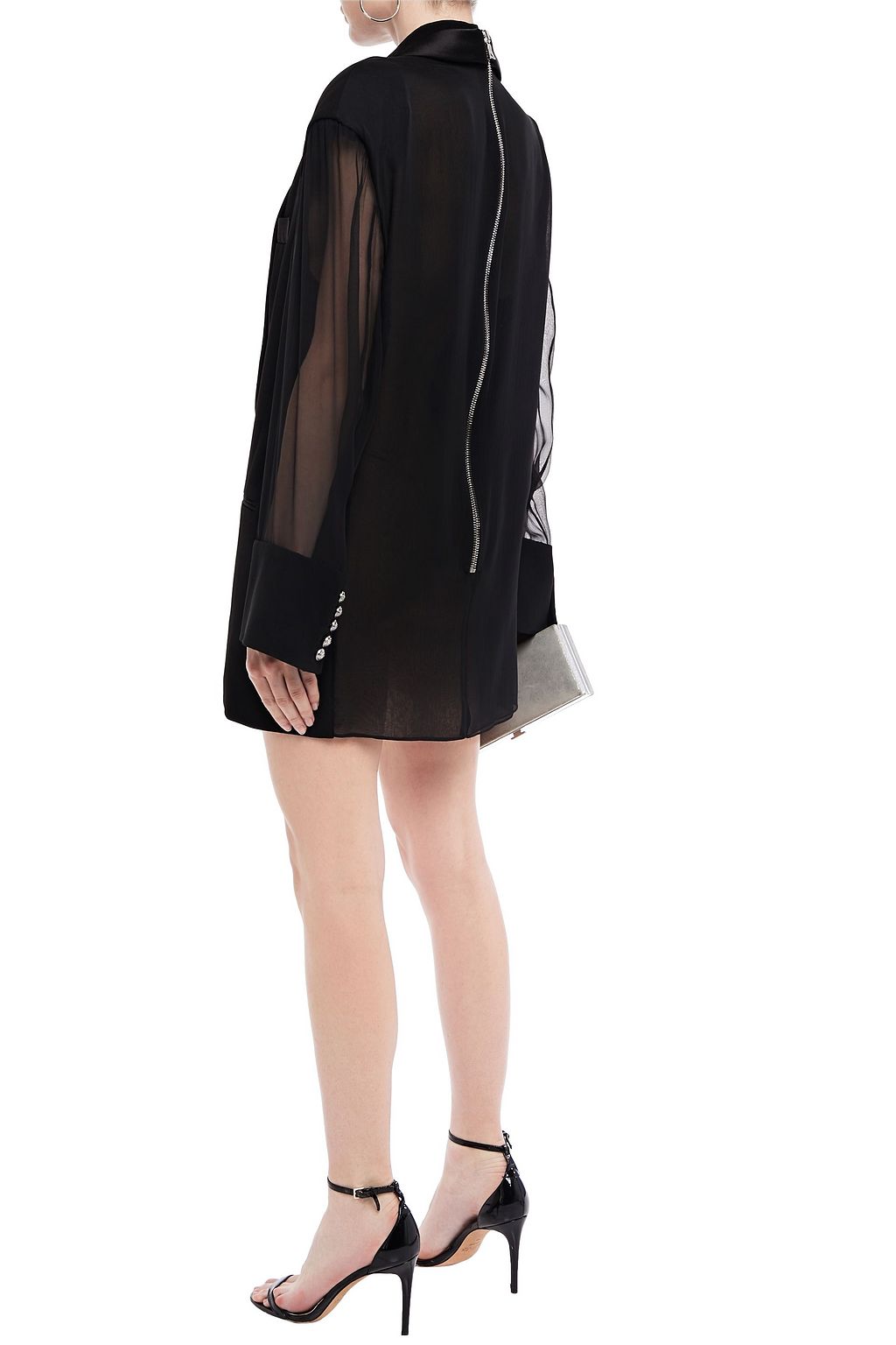 BALMAIN Satin-trimmed layered silk-chiffon and crepe mini dress