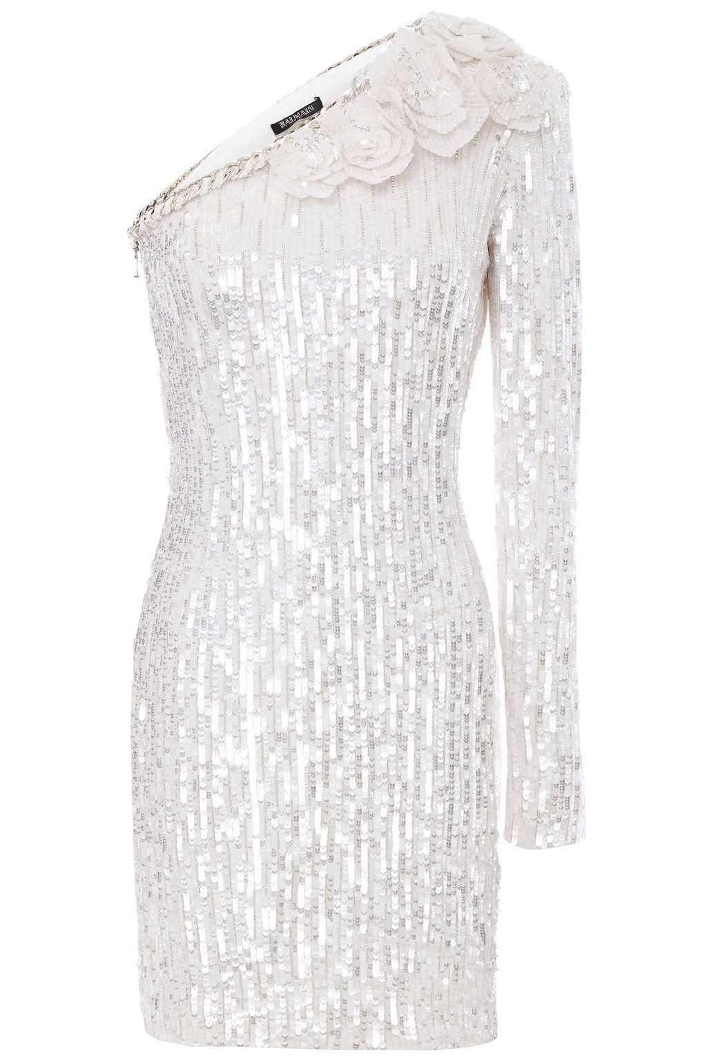 white sequin one shoulder dress