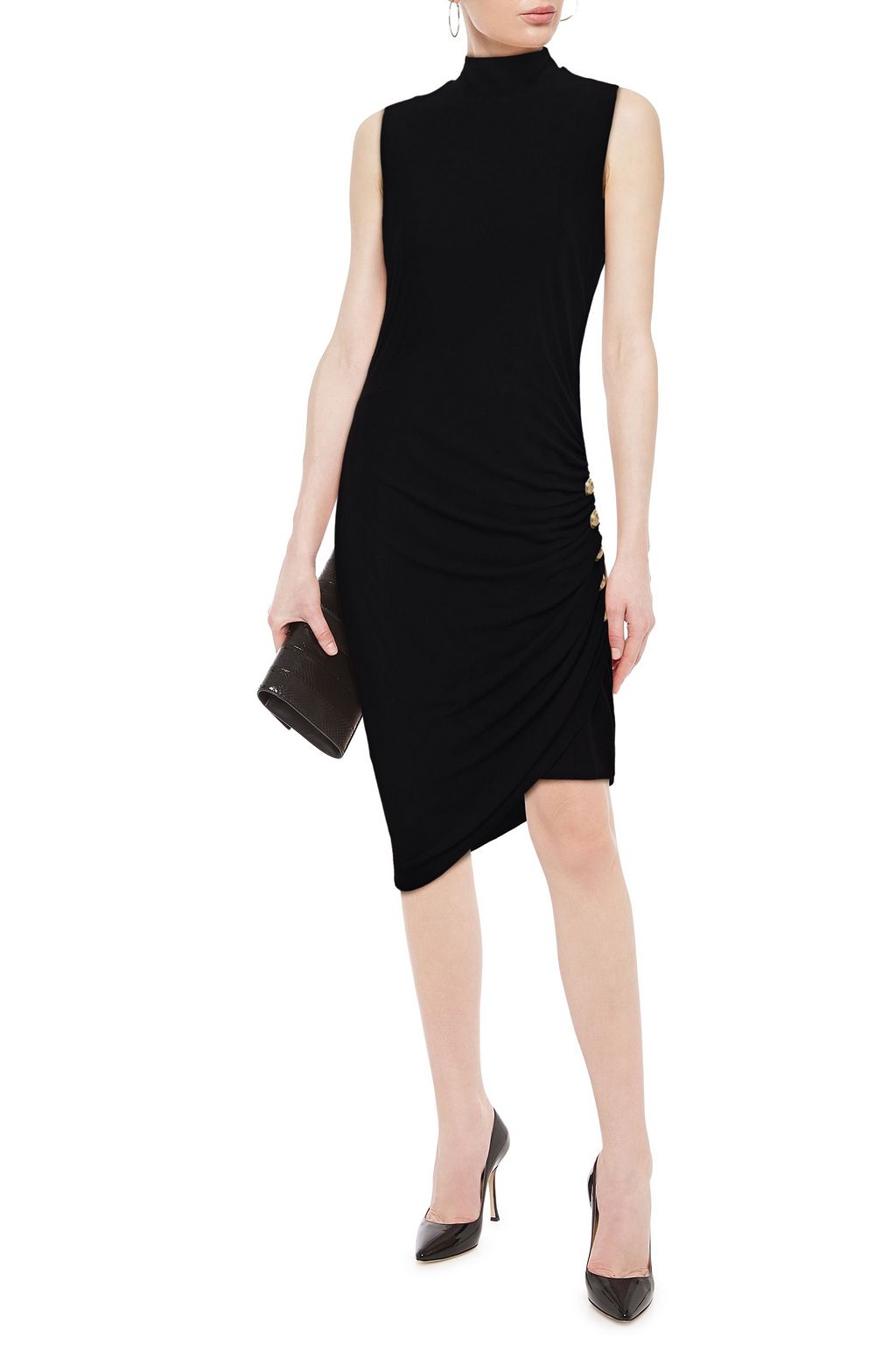 BALMAIN Asymmetric button-embellished stretch-crepe dress