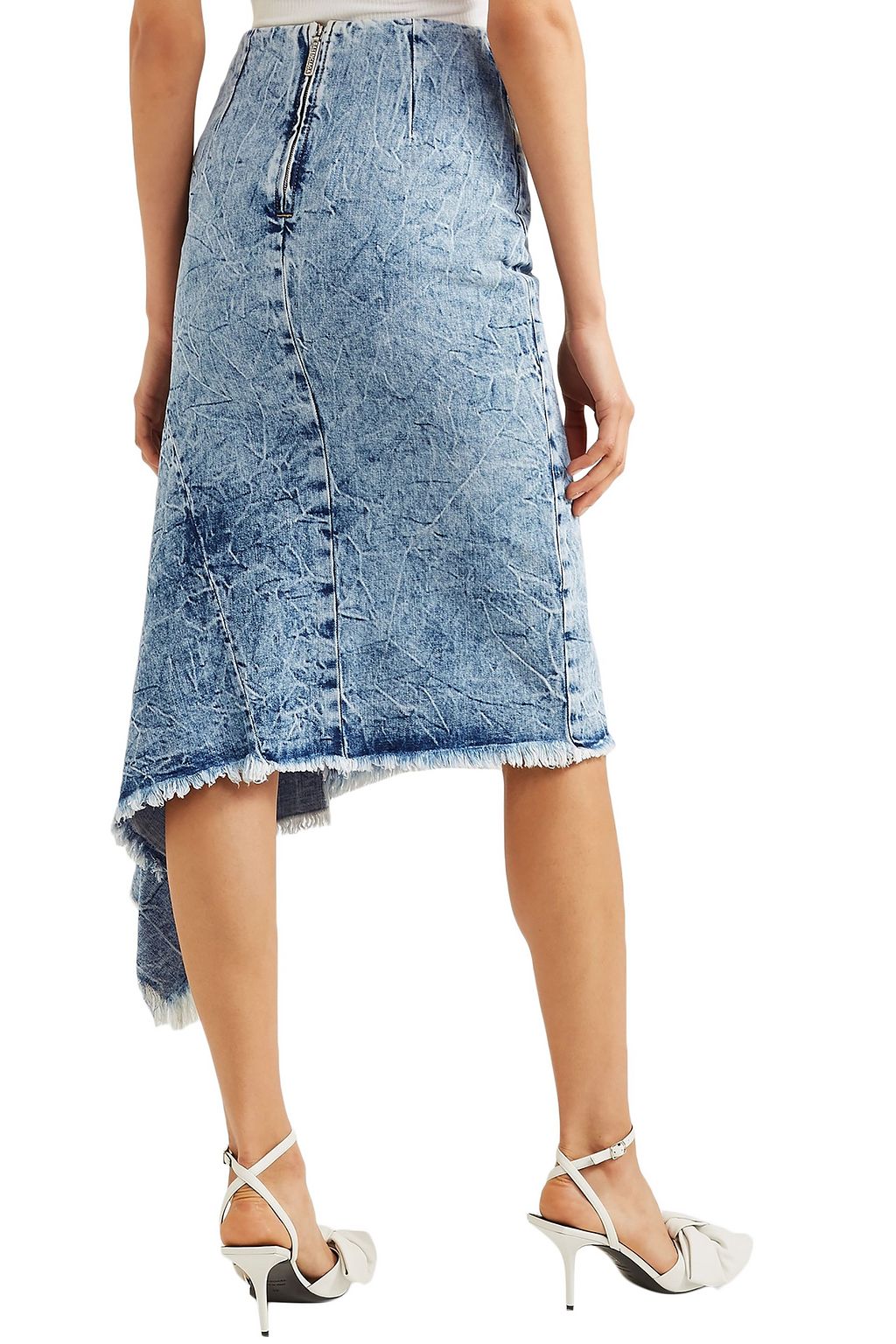 BALENCIAGA Asymmetric frayed acid-wash denim skirt