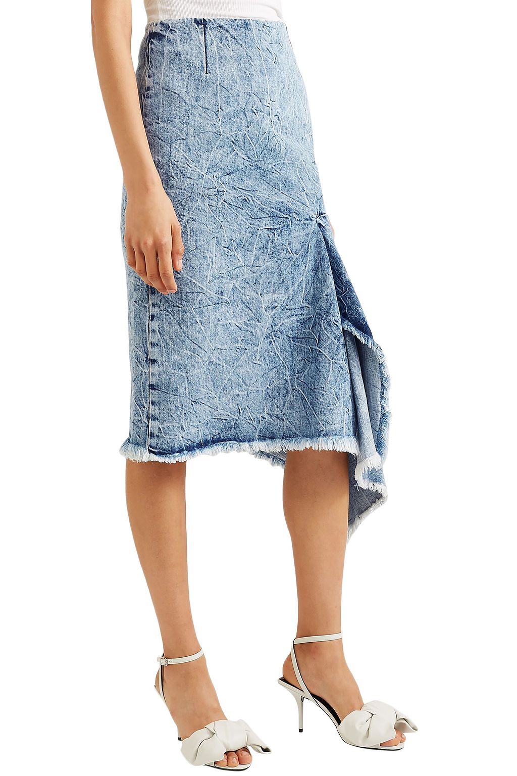 BALENCIAGA Asymmetric frayed acid-wash denim skirt