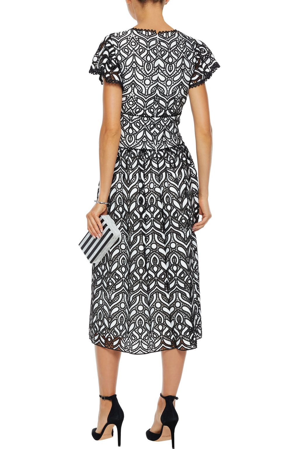 ML MONIQUE LHUILLIER Embroidered macramé lace midi dress