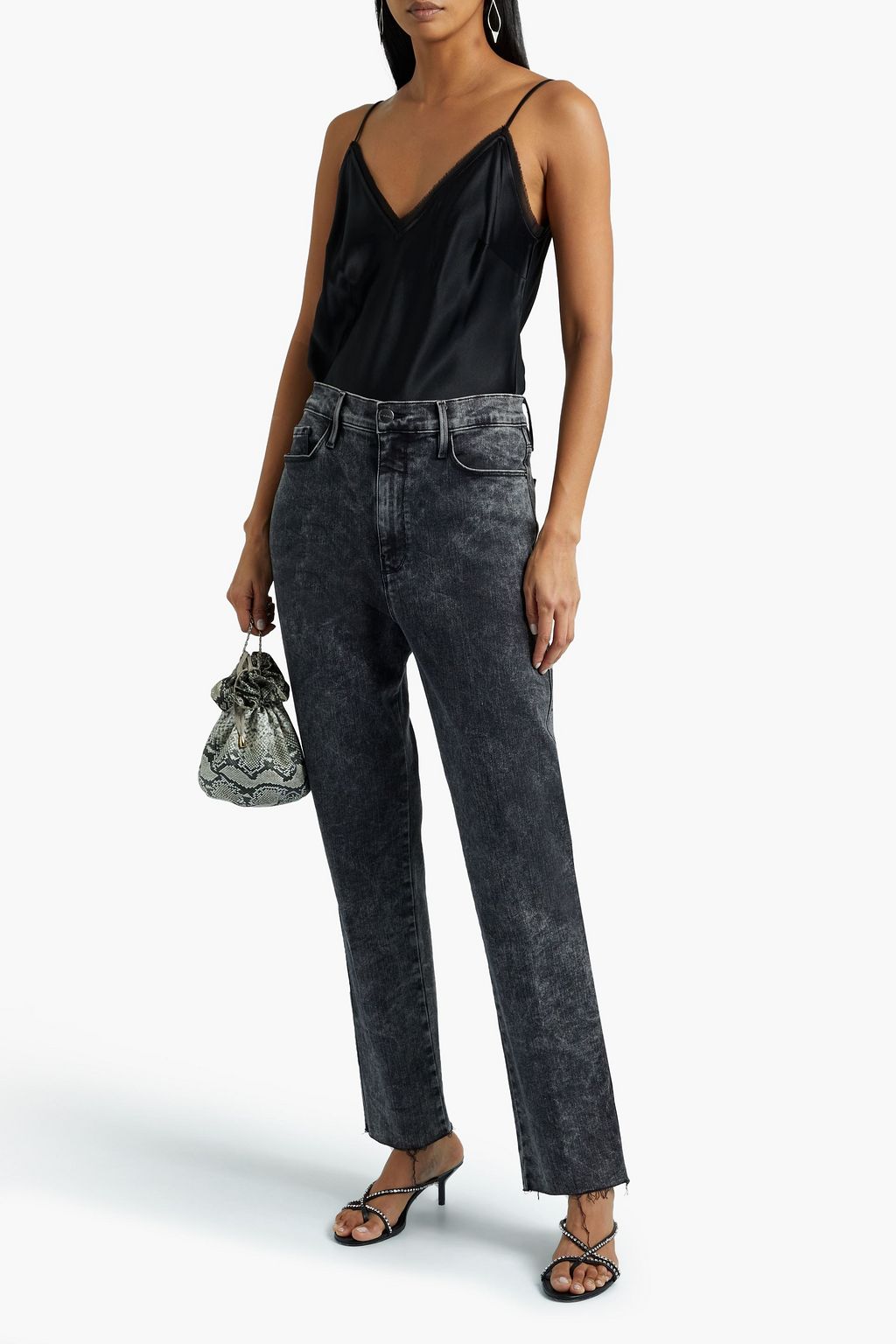 FRAME Frayed satin-crepe camisole