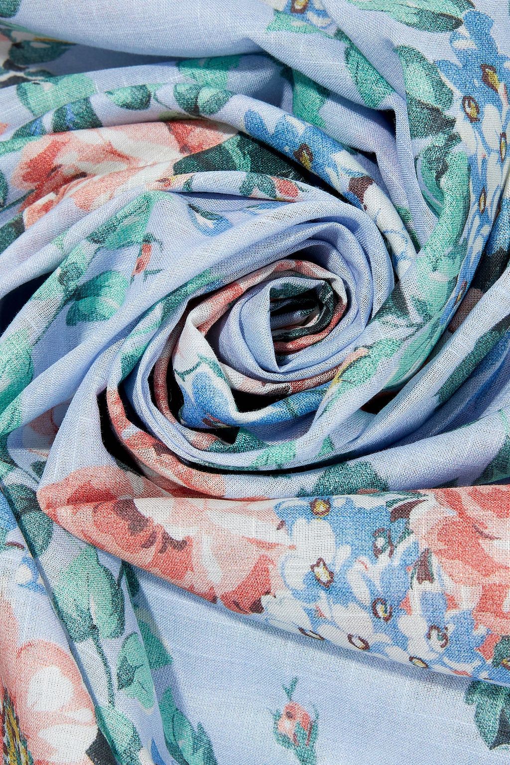 ZIMMERMANN Pompom-trimmed floral-print cotton-voile pareo