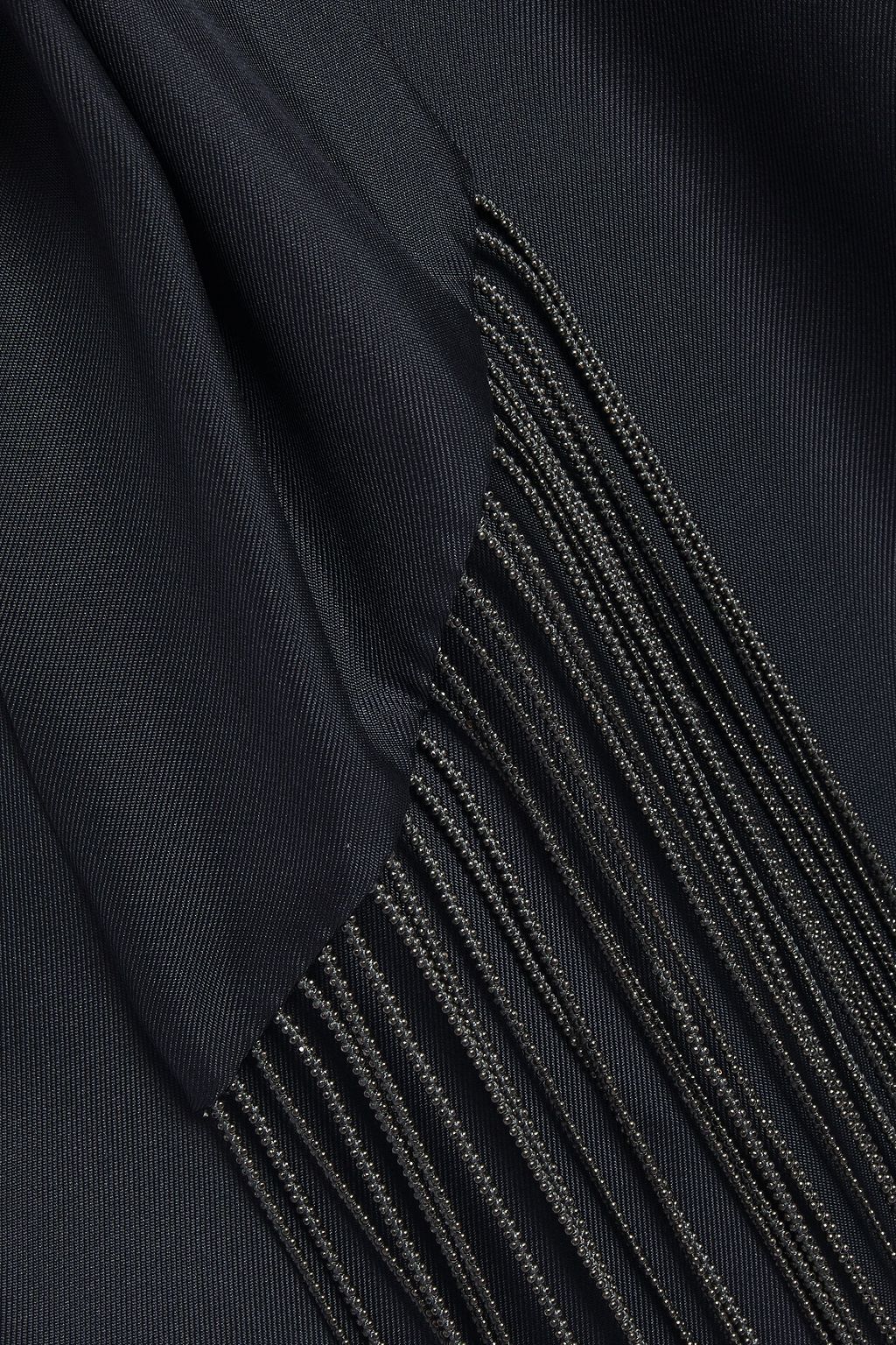 BRUNELLO CUCINELLI One-sleeve tie-neck fringed silk-twill top