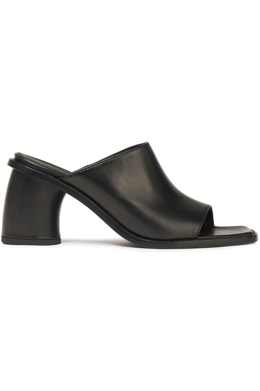 black leather mules heel