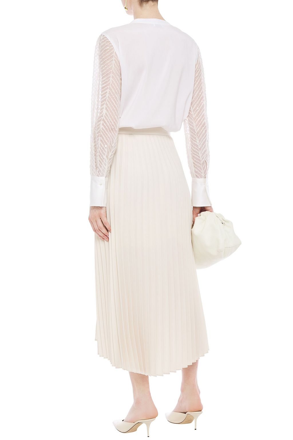 BRUNELLO CUCINELLI Chiffon-paneled silk-blend crepe de chine blouse