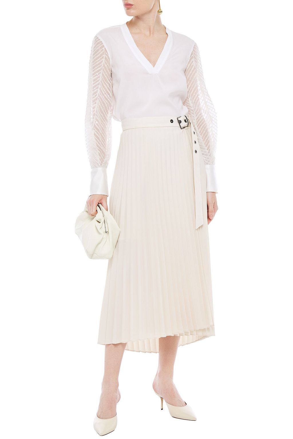 BRUNELLO CUCINELLI Chiffon-paneled silk-blend crepe de chine blouse