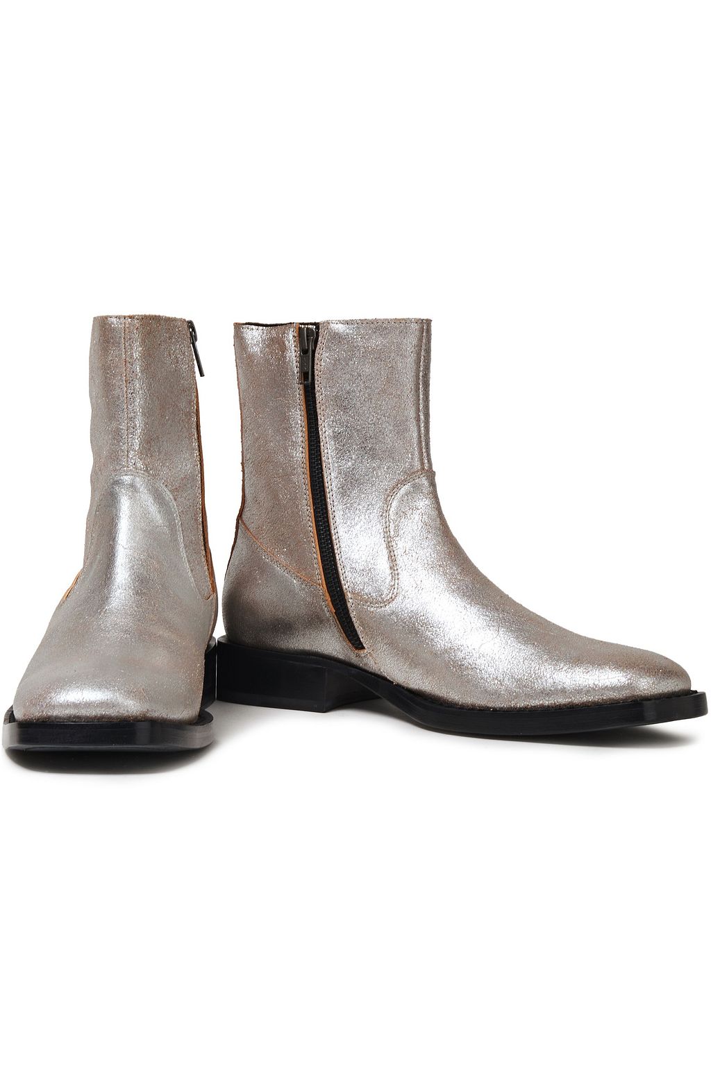 ANN DEMEULEMEESTER メタリックブラッシュドレザー アンクルブーツ