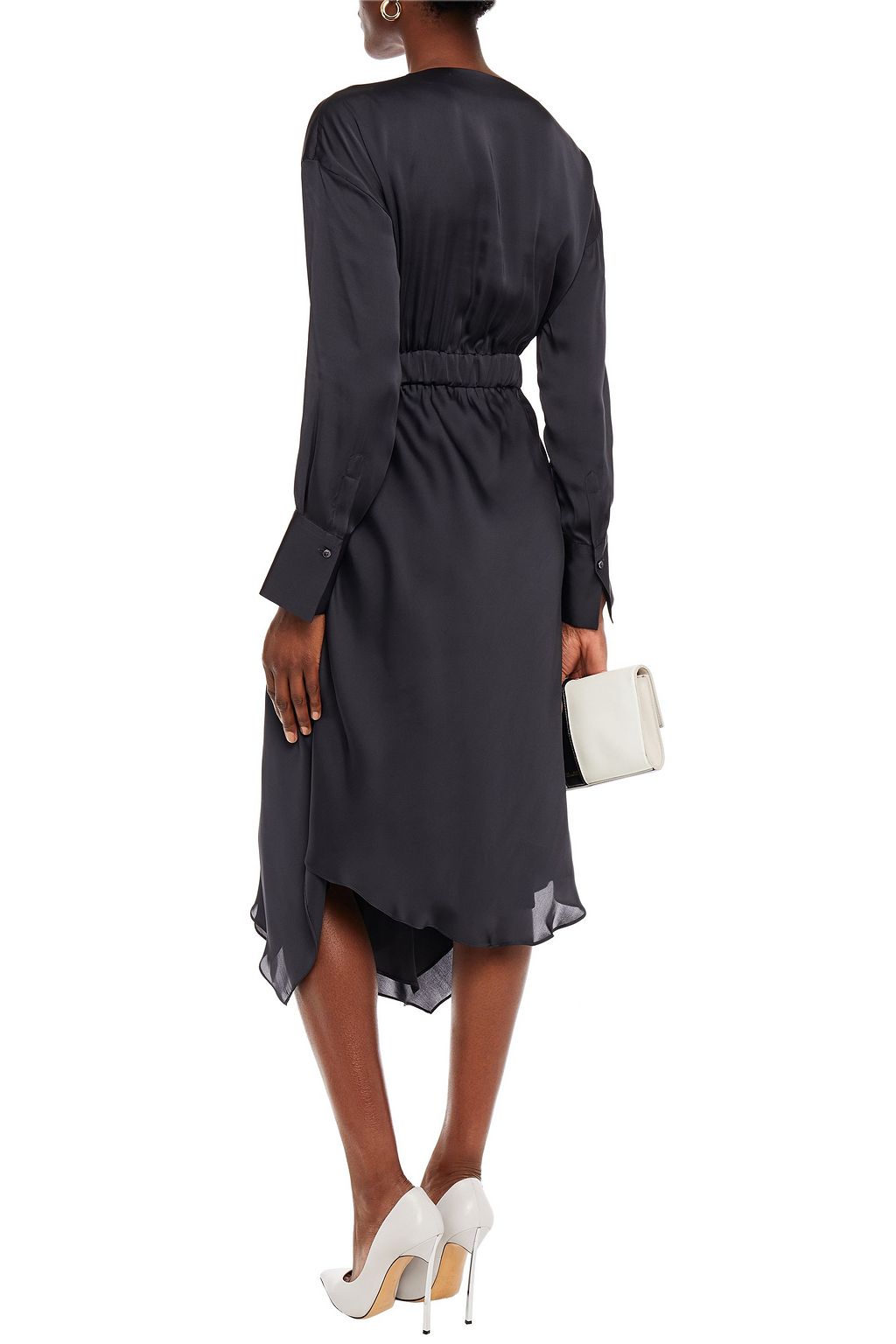 BRUNELLO CUCINELLI Asymmetric wrap-effect silk-satin midi dress