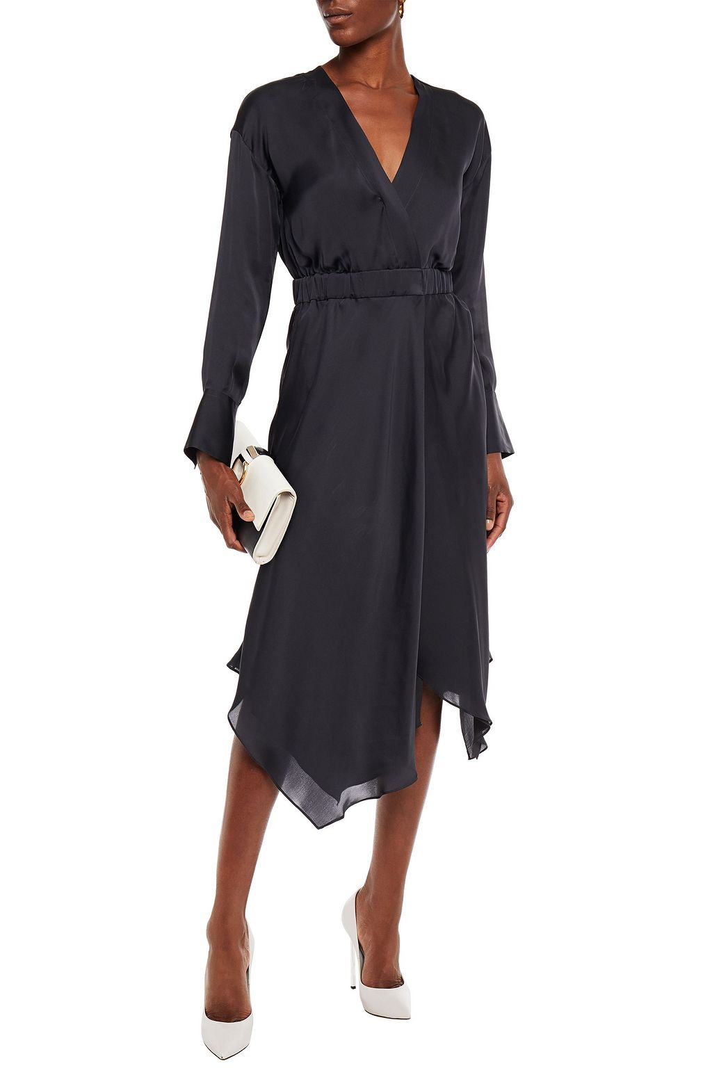 BRUNELLO CUCINELLI Asymmetric wrap-effect silk-satin midi dress