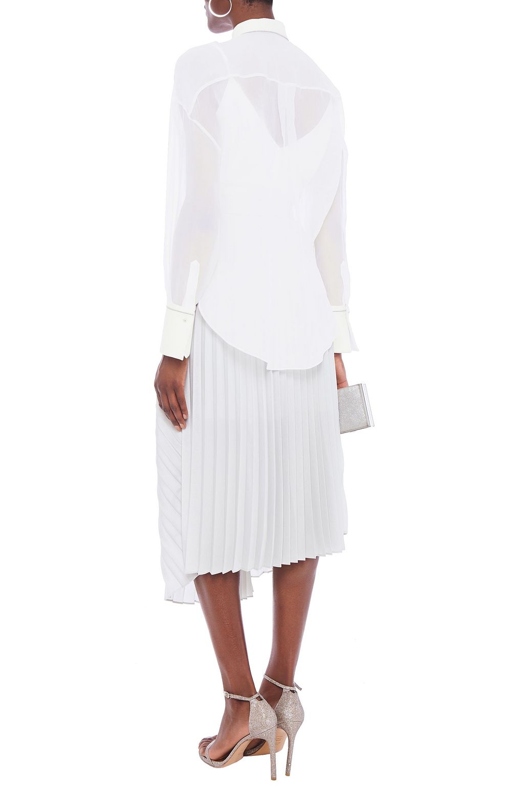 BRUNELLO CUCINELLI Bead-embellished metallic woven-trimmed silk-georgette shirt