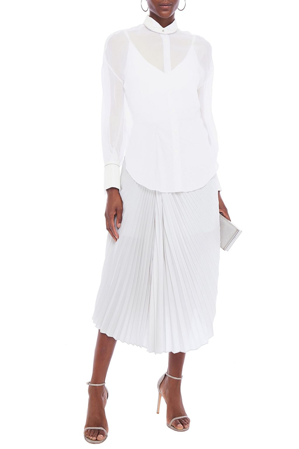 BRUNELLO CUCINELLI Bead-embellished metallic woven-trimmed silk-georgette shirt