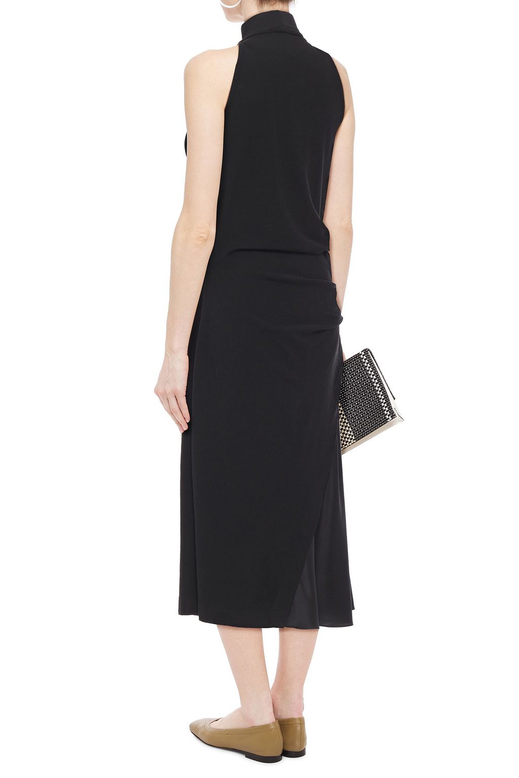 BRUNELLO CUCINELLI Paneled silk-satin crepe and wool-blend jersey midi dress