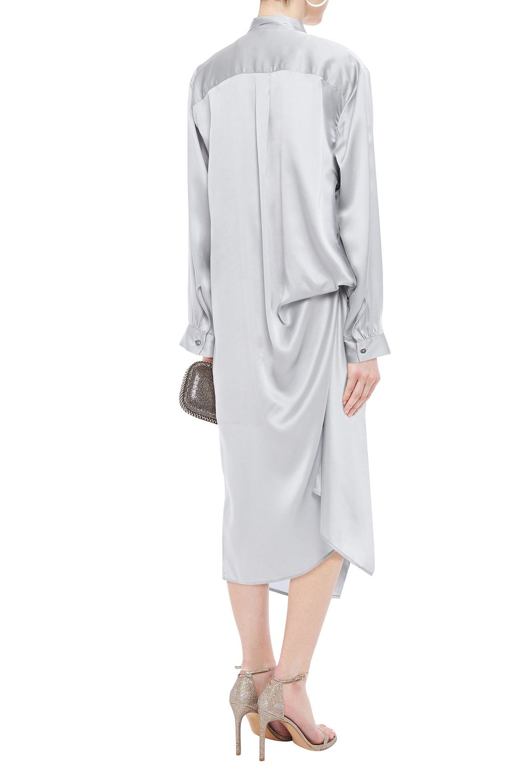ANN DEMEULEMEESTER アシンメトリー タイネック シルクサテン ミディワンピース