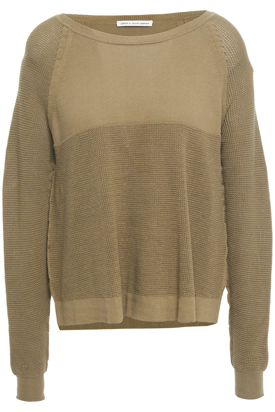 Cotton By Autumn Cashmere Woman Waffle Knit-paneled Cotton Sweater Army Green Size L