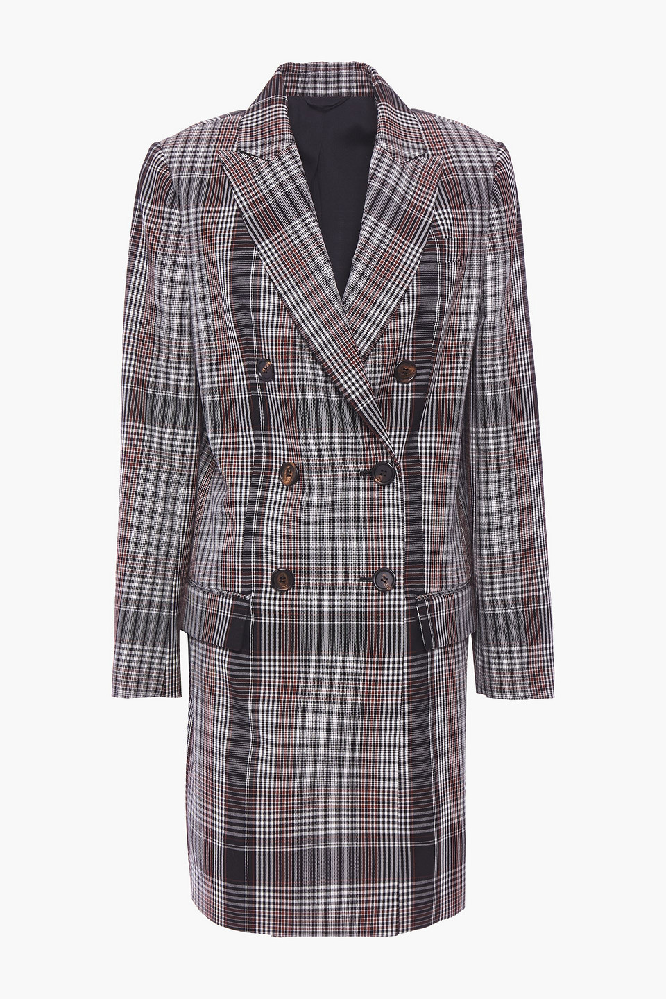 Double-breasted checked wool coat