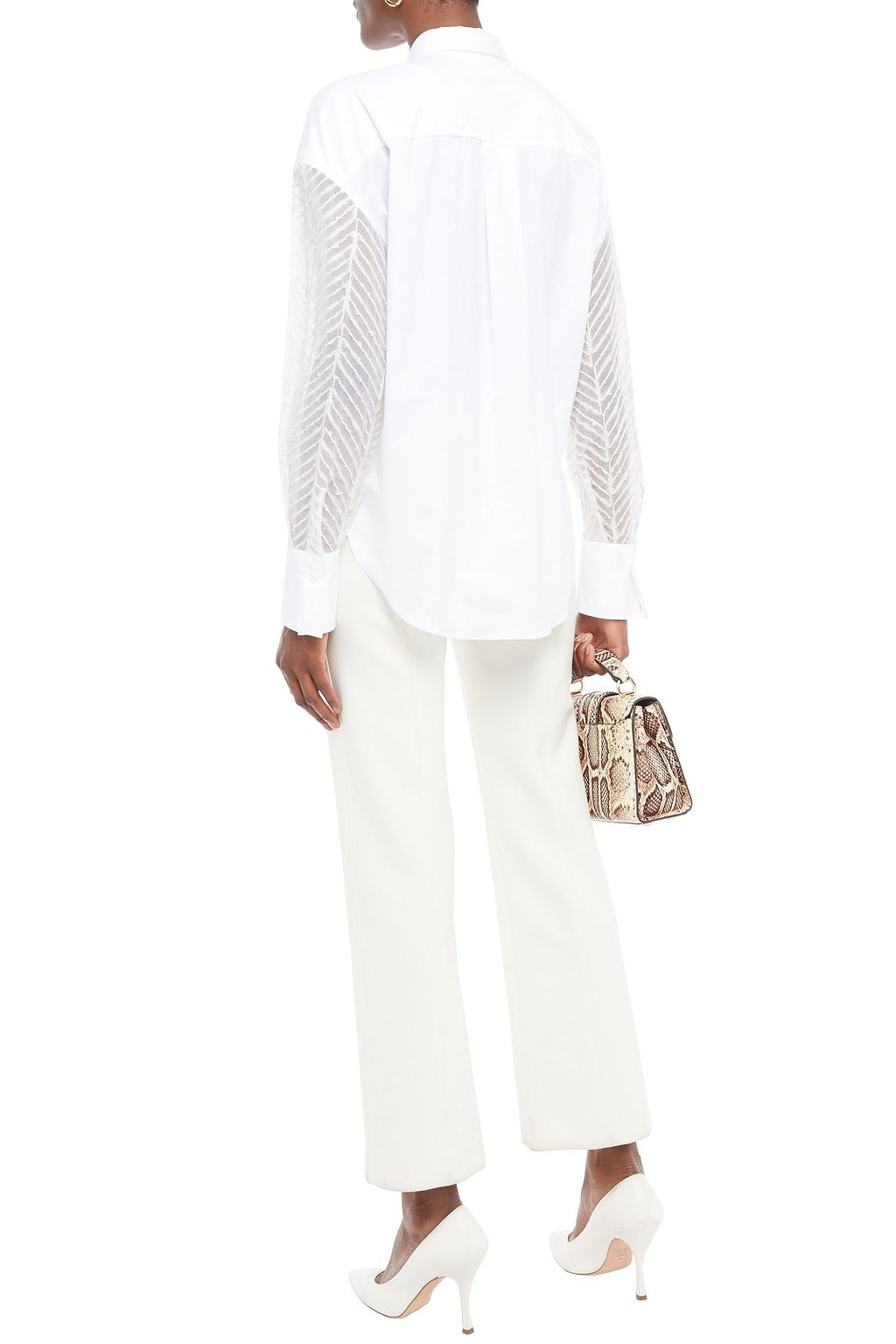 BRUNELLO CUCINELLI Embellished organza-paneled cotton-blend poplin shirt