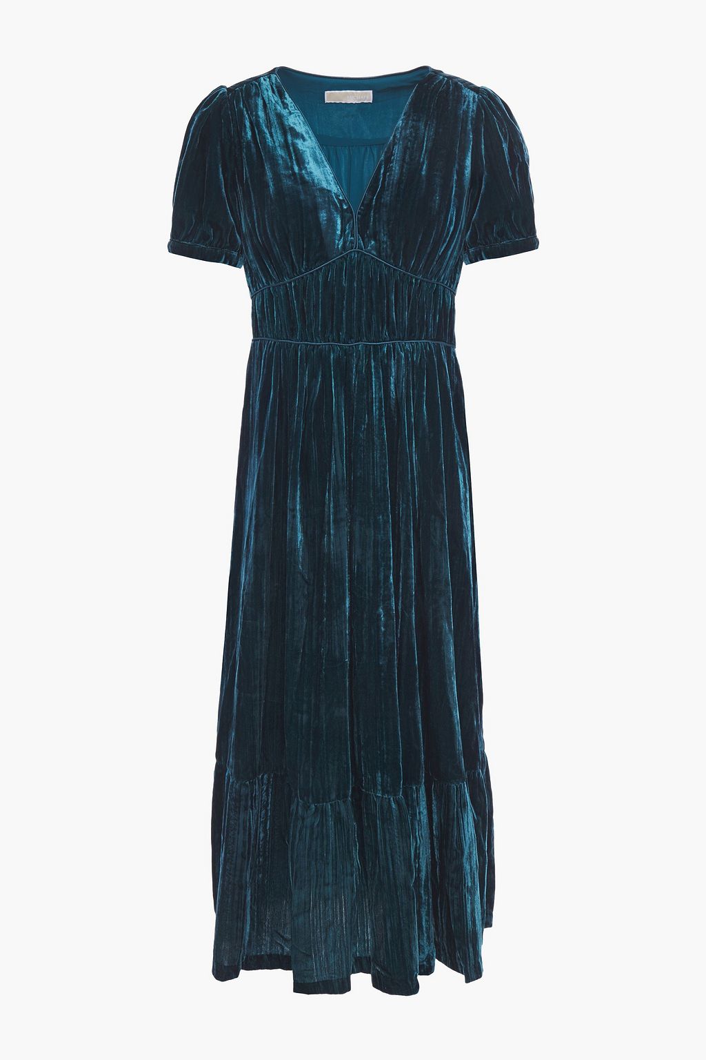 Petrol Gathered crushed-velvet midi 