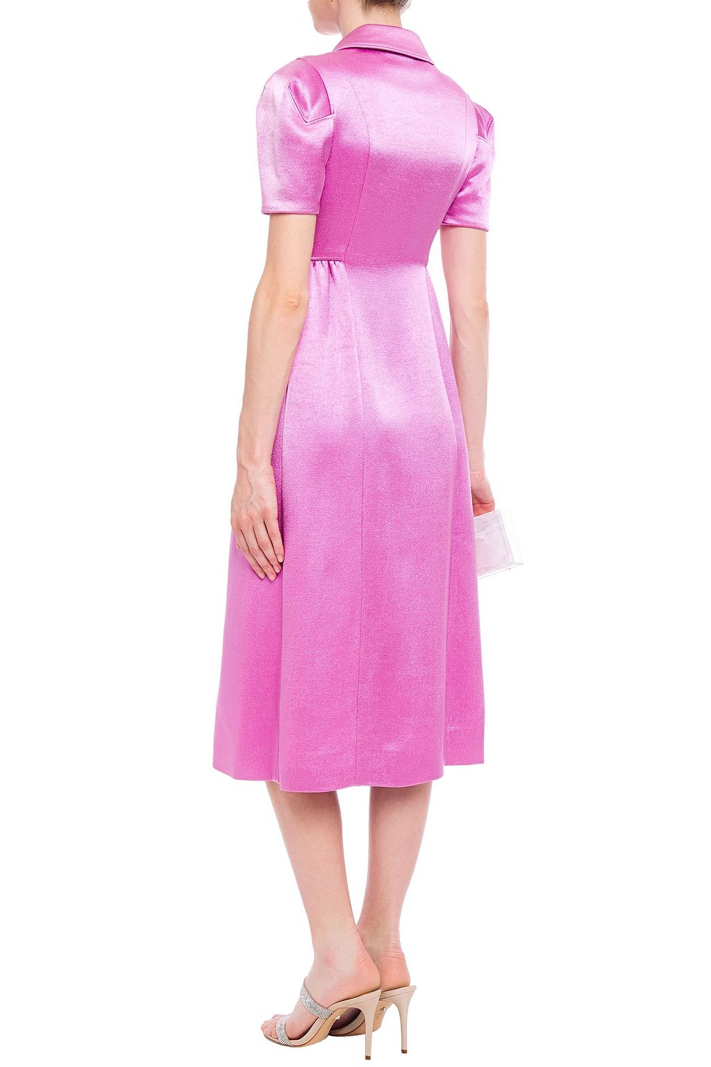 VALENTINO GARAVANI Double-breasted gathered satin-crepe midi dress