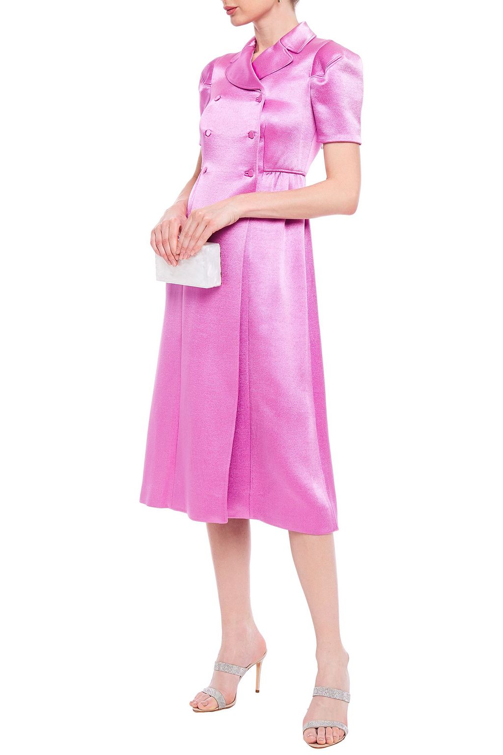 VALENTINO GARAVANI Double-breasted gathered satin-crepe midi dress