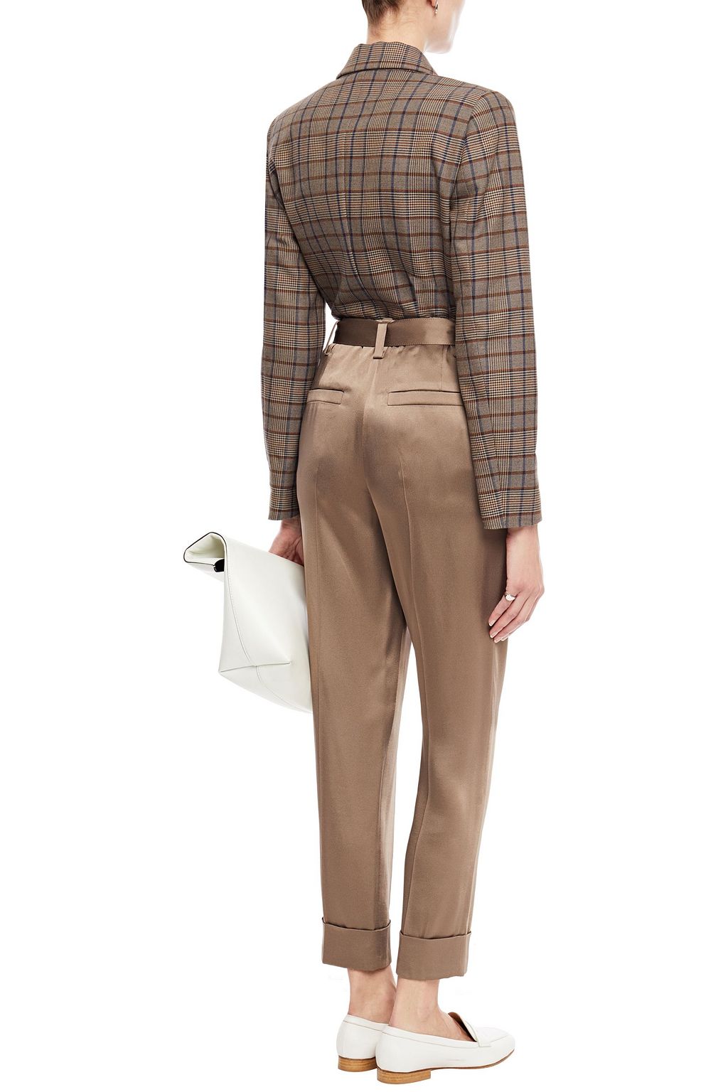 BRUNELLO CUCINELLI Cropped pleated satin-crepe tapered pants