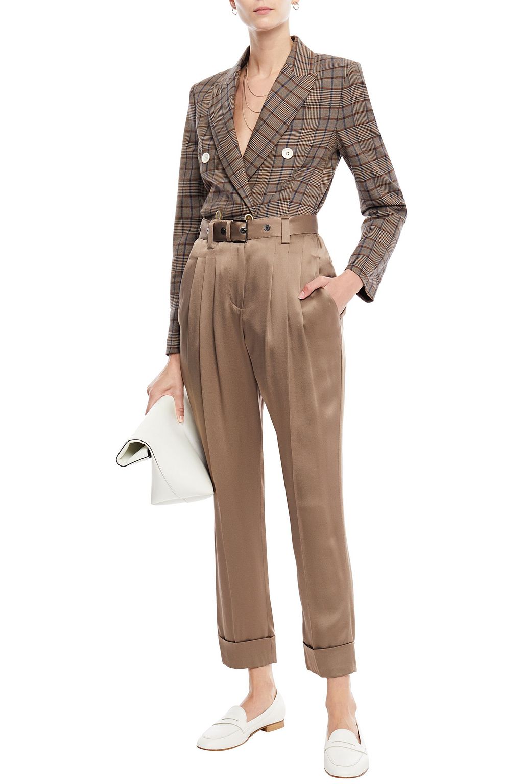 BRUNELLO CUCINELLI Cropped pleated satin-crepe tapered pants