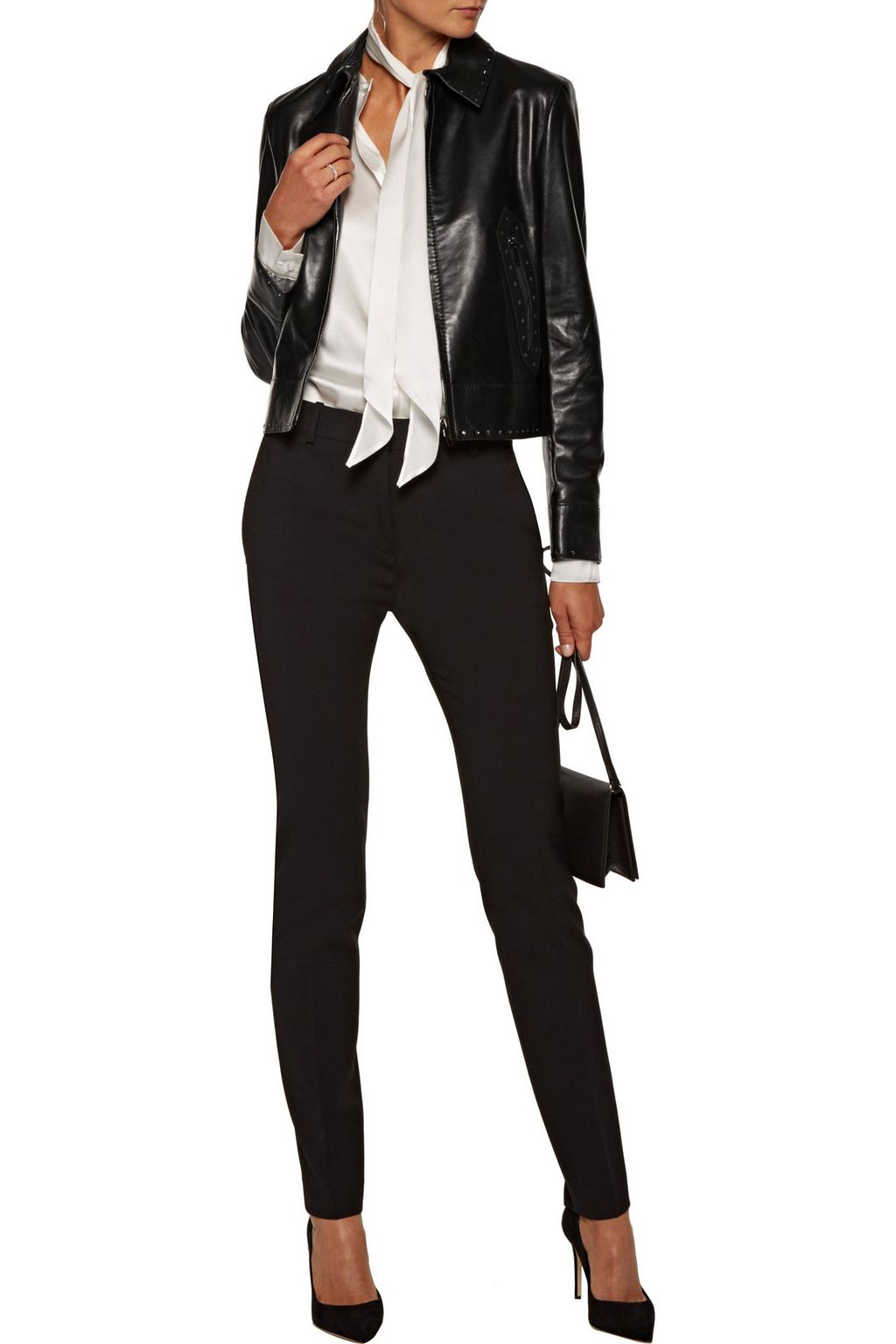 VALENTINO GARAVANI Crystal-embellished leather jacket