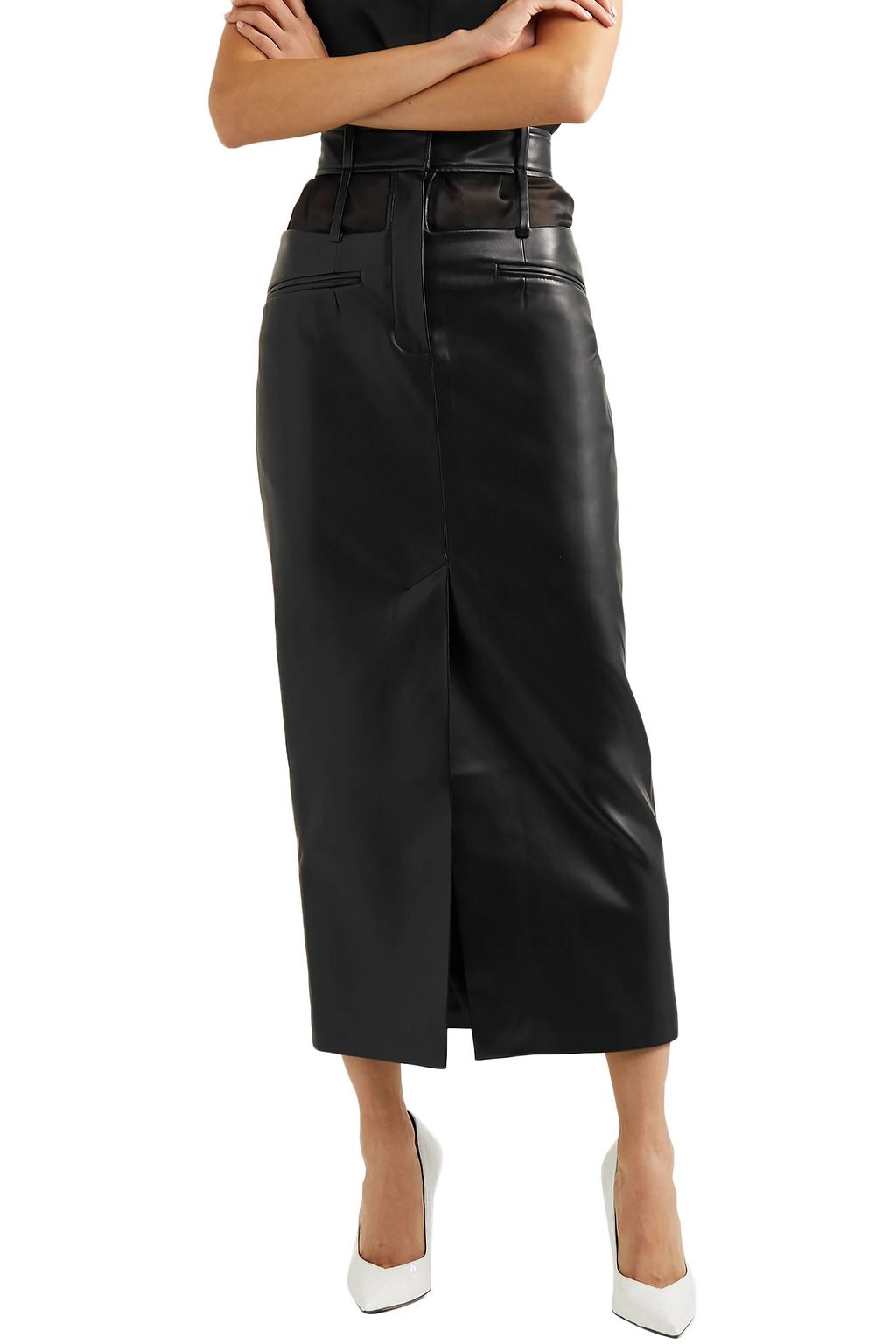 ALEKSANDRE AKHALKATSISHVILI Cutout faux leather midi skirt