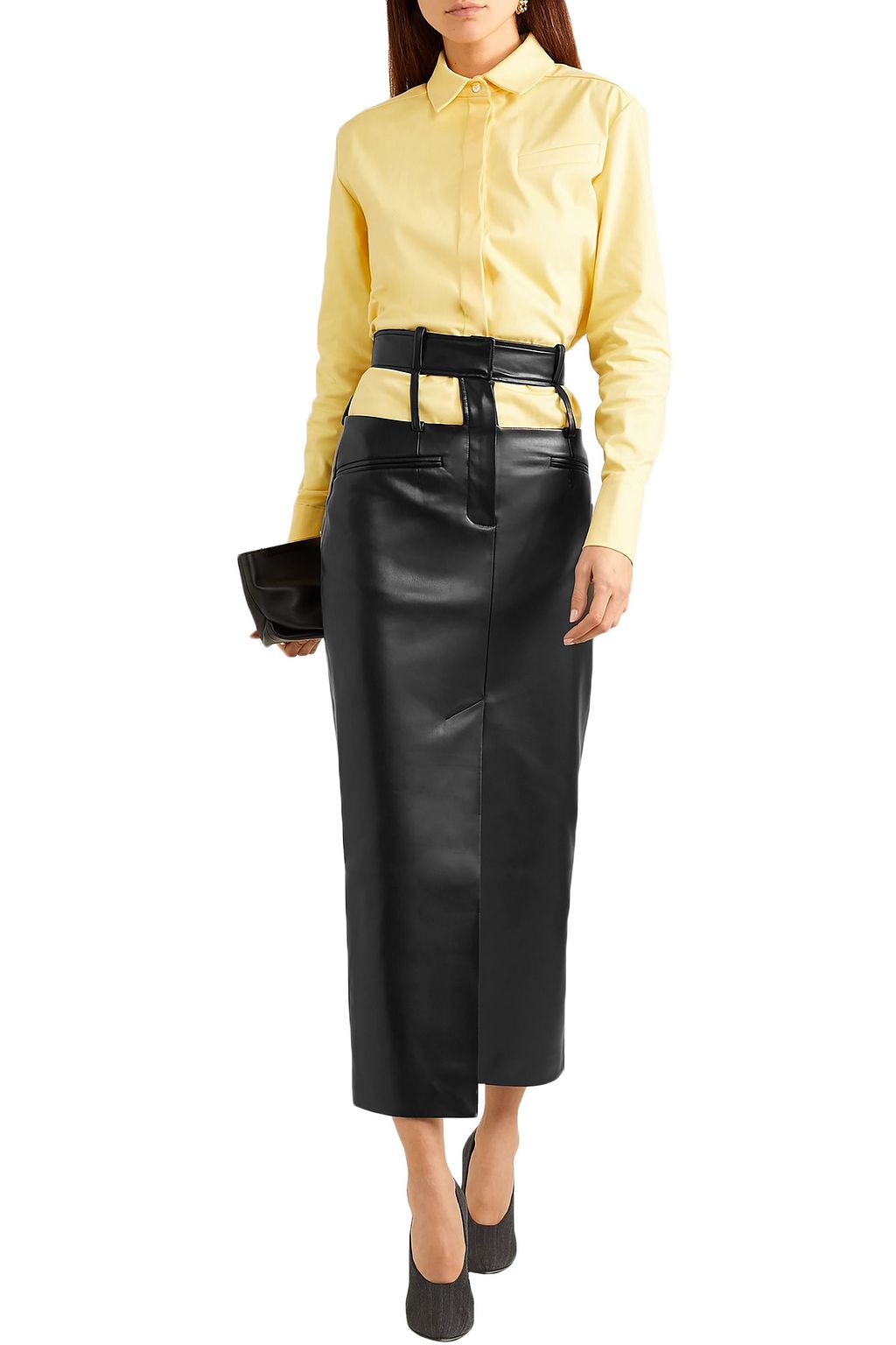 ALEKSANDRE AKHALKATSISHVILI Cutout faux leather midi skirt