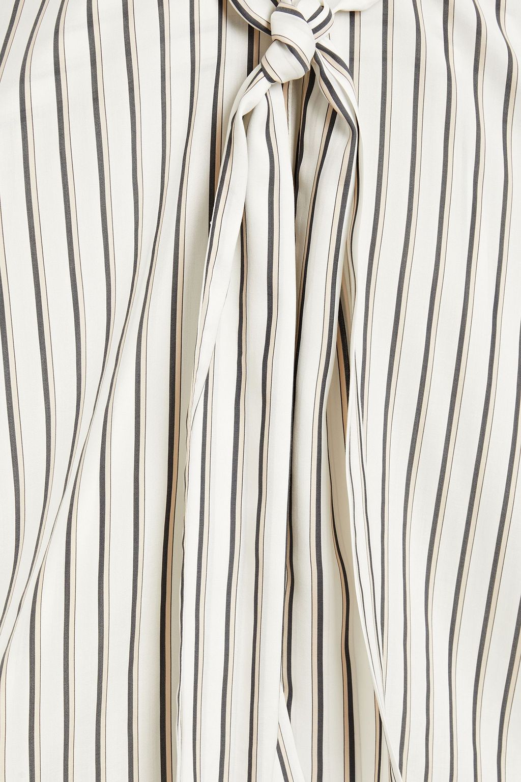 BRUNELLO CUCINELLI Tie-neck bead-embellished striped silk blouse
