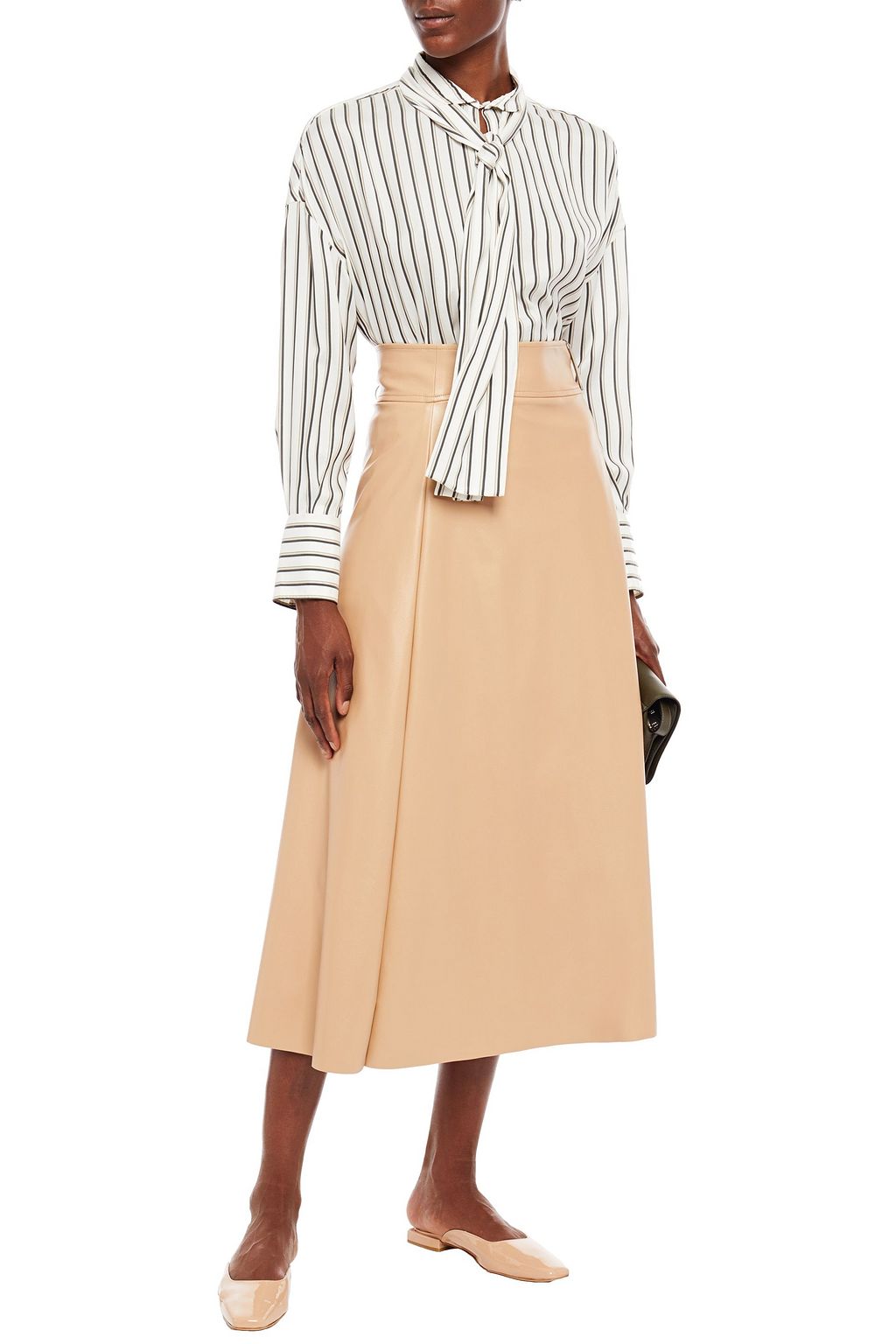 BRUNELLO CUCINELLI Tie-neck bead-embellished striped silk blouse